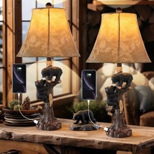 LOKHOM Climbing Bears Rustic Western Table Lamp Set of 2, 26" Brown2