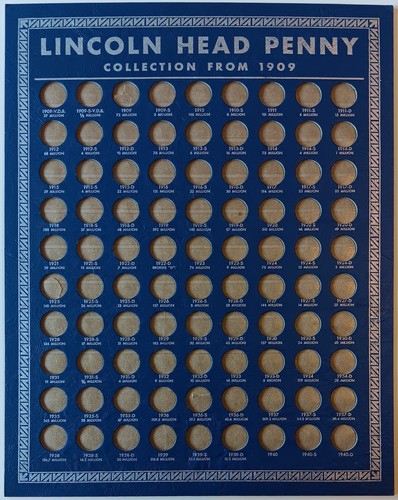 1938 Whitman 1909-1940 Lincoln Head Wheat Cent Penny Collection 355 Coin Board