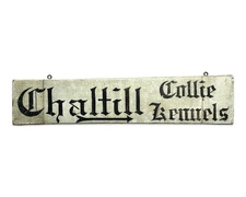 Vintage FOLK ART Painted CHALTILL COLLIE KENNEL Old HERDING DOG Advertising SIGN