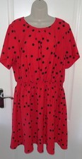 NEW Womens🦋NEW LOOK CURVE🦋red mix spotty dot shirred tea dress size 22