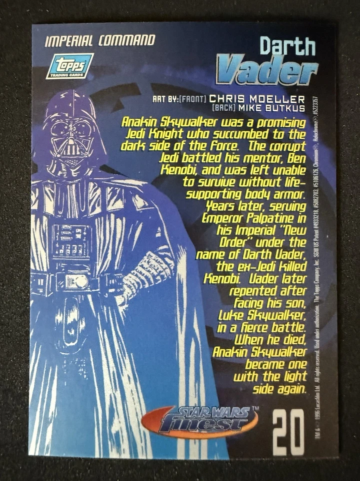1996 Topps Star Wars: Finest Chromium Series 1 - Darth Vader - #20 - NM - Image 2 of 2