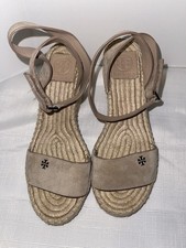 TORY BURCH Bima SUEDE Espadrilles JUTE Wedge SANDALS in Sand Size 6.5