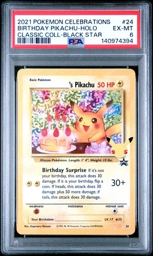 2021 POKEMON CELEBRATIONS CLASSIC COLLECTION #24 BIRTHDAY PIKACHU-HOLO PSA 6