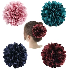 4 Pack Black Plastic Hair Claws Clips with Big Large Satin Flower Bow Barrettes 