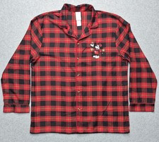 Disney Shirt Mens L Red Black Flannel Mickey Mouse Buffalo Plaid Button Graphic