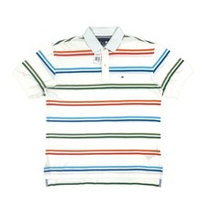  MINOR DEFECT Tommy Hilfiger Short Sleeve Striped Polo Shirt - White - Size XL
