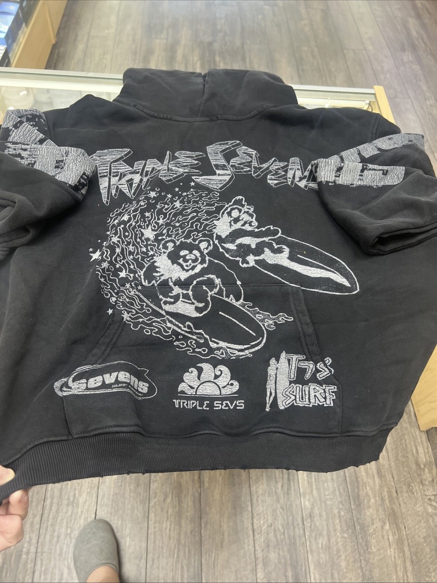 Triple Sevens 777's Black Small NWT bears Surfing Hoodie OS Crop