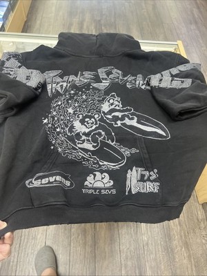 Triple Sevens 777's Black Small NWT bears Surfing Hoodie OS Crop