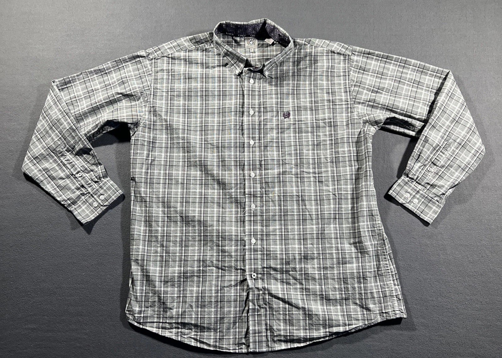 Cinch Shirt Mens XL Gray Purple Plaid Long Sleeve Western Flip Cuff Button *READ