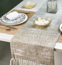 Ombre Textured Table Runner Grey-Beige Handspun Cotton Table Runner 14x72 Inc...