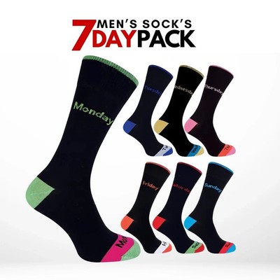 Geschenkset 7-Tage-Socken für Herren bunte flippige Baumwolle Wochentagssocken UK-Größe 6-11