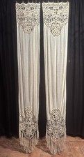 Antiche Coppia Tendine Tende Tulle Liberty Cm 250x45 Piccoli Difetti Ricamo Mano