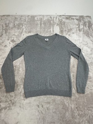 Worthington Pullover Sweater Womens Size Medium Petit Gray V-Neck Long Sleeve