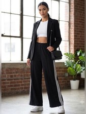 adidas Originals Women s 3-Stripes Wide Leg French Terry Pants Black Large NWT