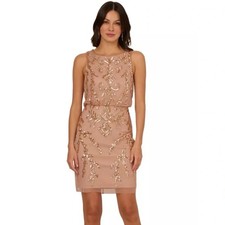 Adrianna Papell Women's Embellished Sheath Dress Rose Gold 14 FREE SHIPPING