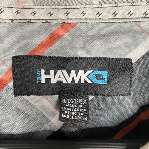 Tony Hawk Button Front Shirt Youth XL 18 20 Gray & Orange Plaid Long Sleeve - Picture 2 of 6