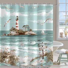 Nautical Coastal Shower Curtains, Ocean Beach Lighthouse Seasides Sailboat Bath