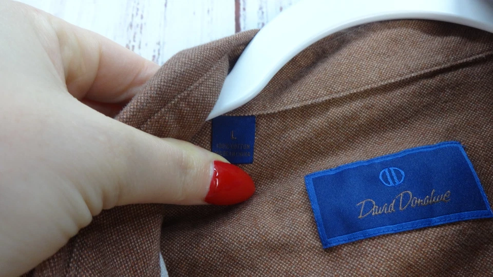 David Donahue Mens Large Button Down Dress Shirt Bronze Long Sleeves Pocket - Image 3 of 4