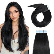 YILITE Tape in Hair Extensions Human Hair 14inch 1 Jet Black Tape in Hair Exten