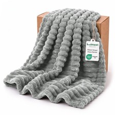 Grey Twin Blanket for Bed 300GSM Ribbed Fleece 60 x 80 Inches Ultra Soft