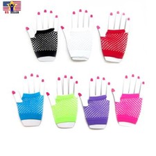 Neon Color Fishnet Fingerless Gloves Sleeves Punk Fashion Costume 1980s Style