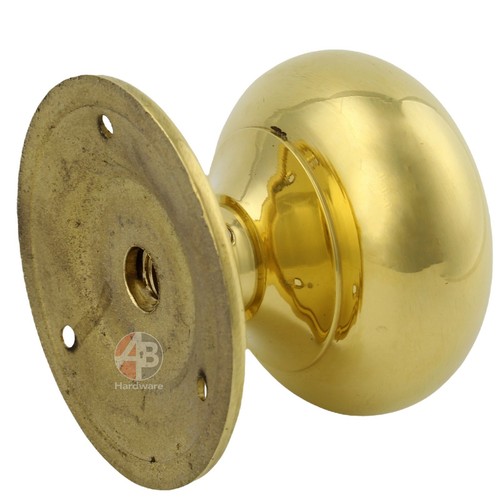 Solid Polished Unlaquered Brass Cottage Door Rim Knobs Handle Pair 40 50 55 65mm - Picture 7 of 10