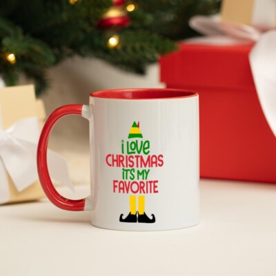 Brandneu ELF Weihnachten Film Tasse & Box - I Love Christmas it's my Favourite