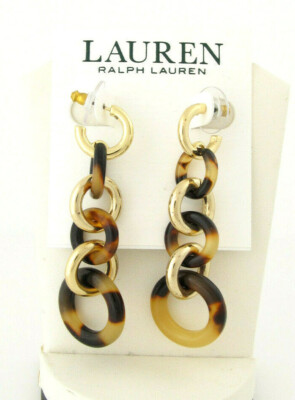 LAUREN Ralph Lauren Gold-Tone & Tortoise Link Chain Drop Earrings NWT