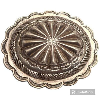 OLD HAND MADE LARGE DETAILED NAVAJO STERLING  CONCHO BROOCH PIN PAWN FRED HARVEY