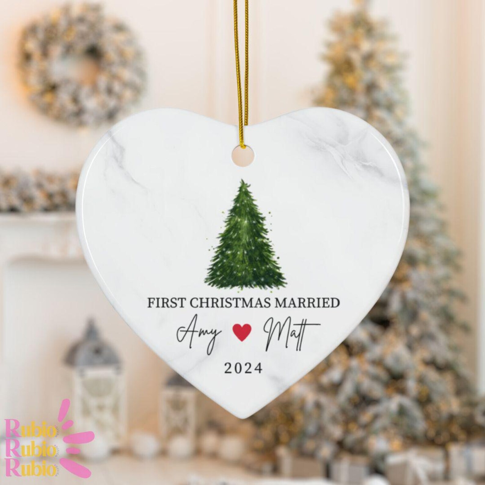 2024 Personalized Ceramic First Married Christmas Wedding Keepsake Ornament