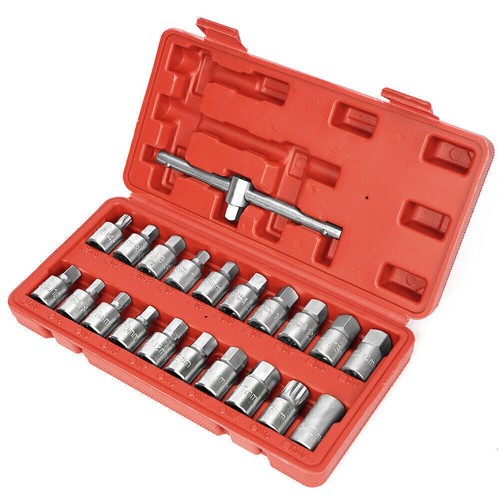 21pc 3/8 Oil Drain Sump Plug Key Socket Set Axel Removal Spanner Wrench Tool Kit - Picture 8 of 10