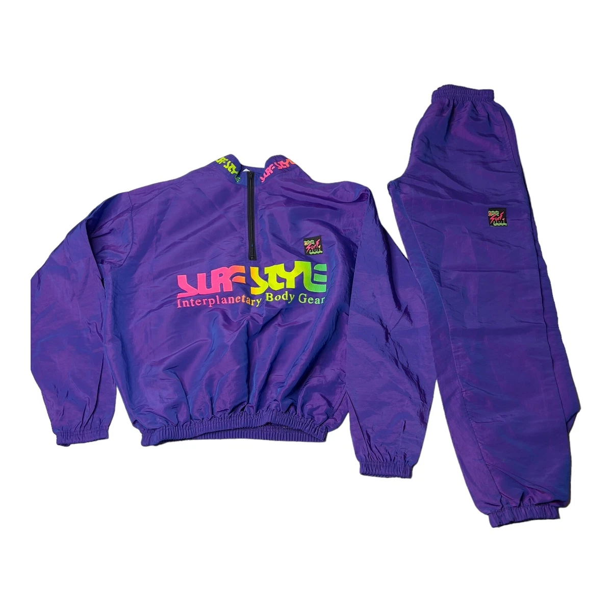90s Surf Style Windbreaker Set Pants Jacket Purple Iridescent 