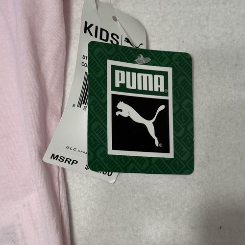 PUMA Kids Girls Shirt Pink Cherry Blossom Size 5 Short Sleeve Sparkle Logo NWT - Picture 3 of 7