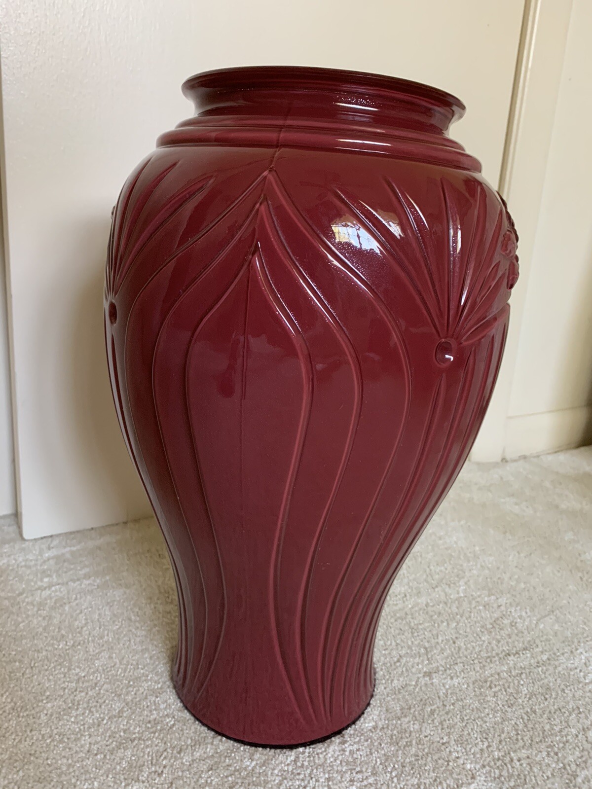 Large Glass Burgundy Umbrella Holder/Vase 16.25 " HIGH. VERY PRETTY eBay