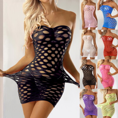 Sexy Frauen Dessous Mesh Fischnetz Body Stocking Bodycon Nachtwäsche Minikleider
