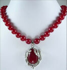 Beads Gemstone Oval Pendant Necklace 18" Charming Natural 8mm Red Jade Round