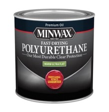 Minwax Fast Drying Polyurethane Protective Wood Finish, Warm Ultra Flat, &frac12; Pint