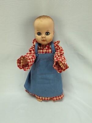 Vtg Molded Hair Sleepy Eye Vinyl Baby Doll in Period Clothing Uneeda