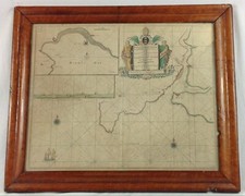 Antique FOWEY AND MOUNT'S BAY Nautical Map, Cornwall, CAPTAIN GRENVILLE COLLINS