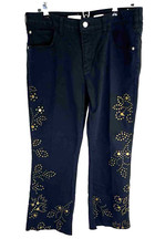 Anthropologie Pilcro Black Bronze Studded Raw Hem The Icon Jeans Womens Size 31