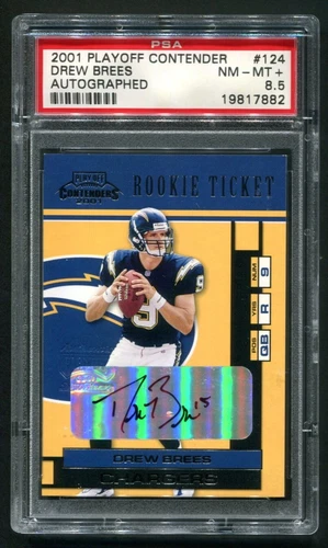 2001 Playoff Contenders Drew Brees RC Ticket AUTO #124 PSA 8.5 NM-MT+