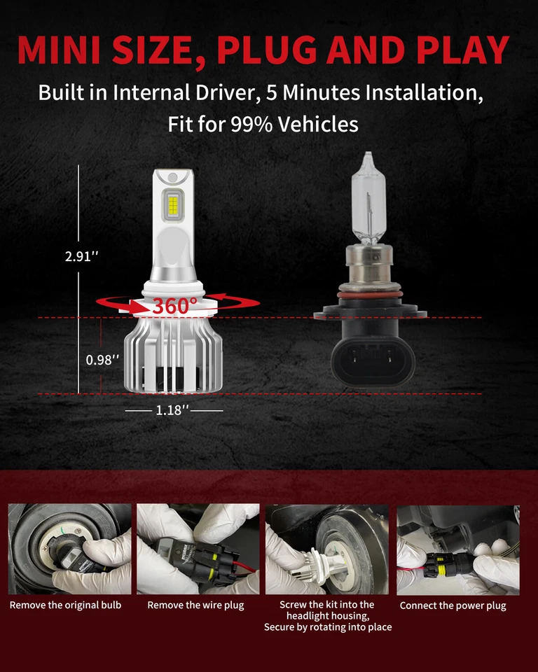 LED Headlights lights Bulbs for Chevy Silverado 1500 2500 HD 2004-2006 LCplus - Image 3 of 4