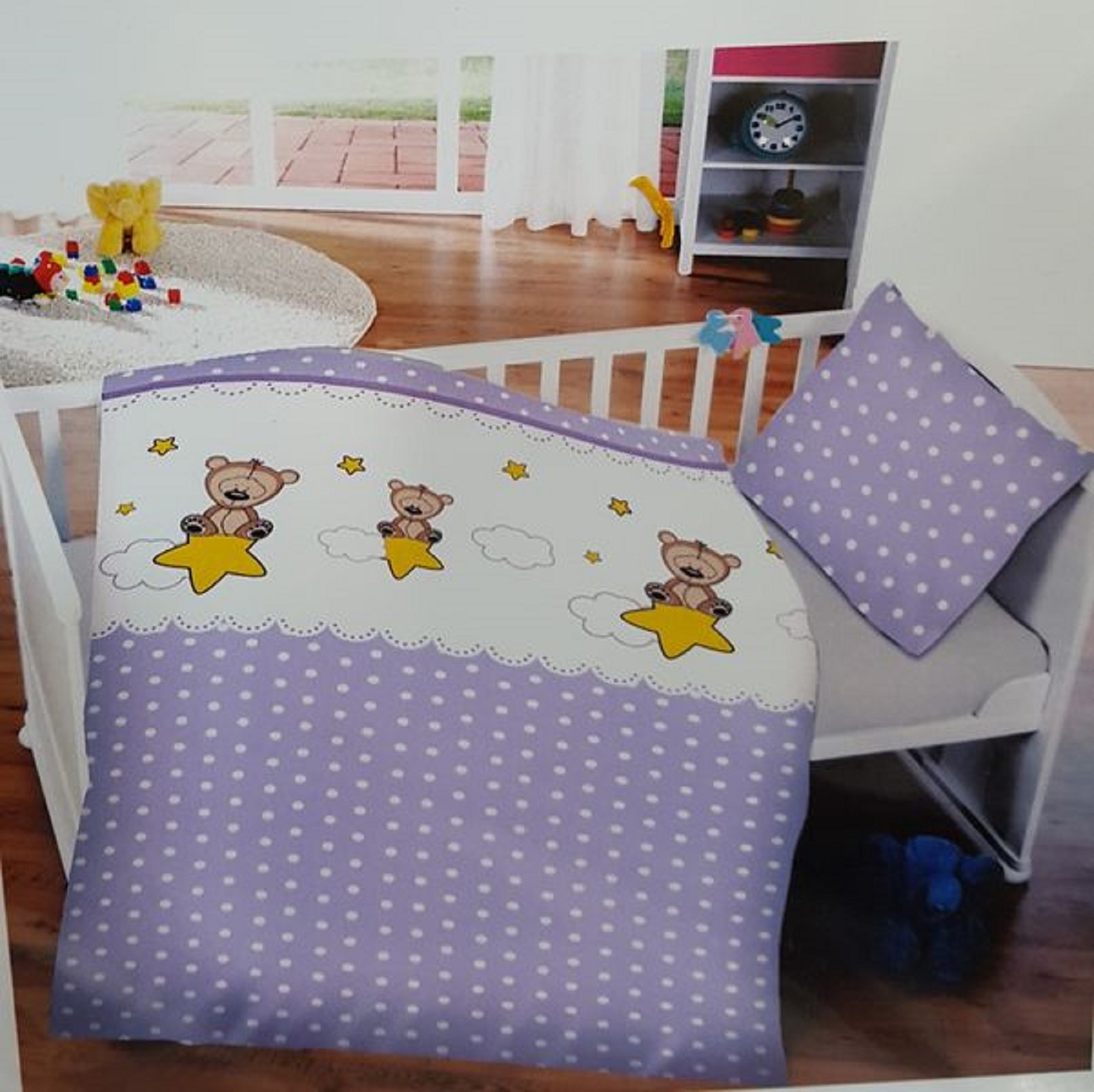 Biancheria da letto bambino orso e stelle 100 x 135 cm 100% cotone