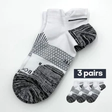 BOMBAS Men's Running Lightweight Ankle Socks Hex Tec Size Large White 3 pairs