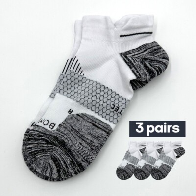 3 pairs BOMBAS Men's honeycomb Running Lightweight Ankle Socks Size Med White