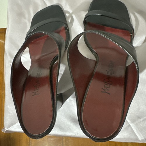 YSL Yves Saint Laurent Genuine Leather Slide on Sandals block Heel 6.5 M ITALY - Picture 6 of 15