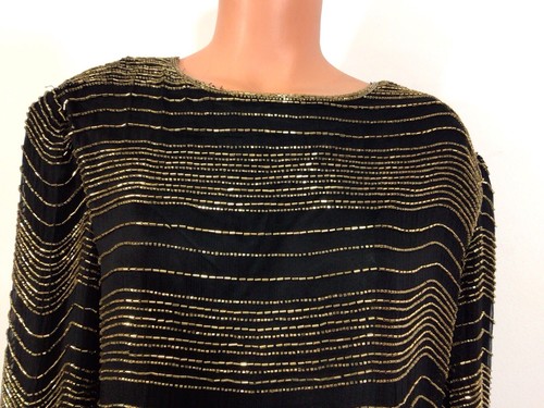 Valerie Stevens Vintage Silk Sequin Blouse Gold Top Womens 16 - Picture 3 of 7