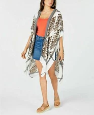 Cejon Caftan Kimono Cover Up Ruana Topper Beige Taupe Open-Front Flow NEW FUL621