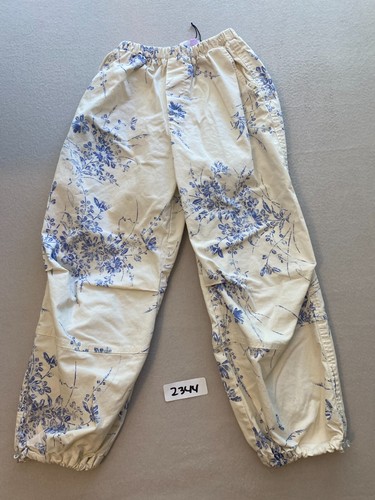 Zara Jogger Pants Girls Size 9 White Floral Elastic Waist Cuff Pockets Pull On - Picture 10 of 12