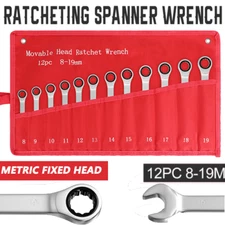 12Pc 8-19mm Metric Fixed Head Ratcheting Wrench Combination Spanner Tool Set